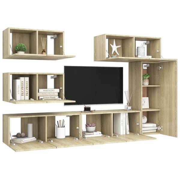 TV-Schrank 6er Set D580 Braun - Holzwerkstoff - 30 x 30 x 80 cm