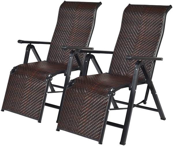 2er Liegestuhl klappbar Braun - Rattan - 59 x 76 x 152 cm