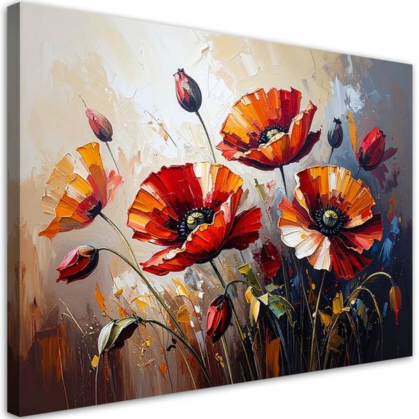 Tableau déco Coquelicots sur fond effet 120 x 80 cm
