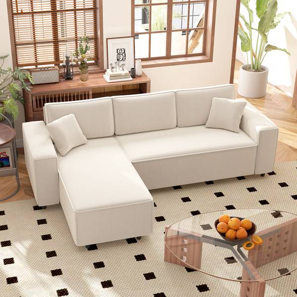 Ecksofa 83B-352V00CW Weiß - Cord - Nylon - 153 x 83 x 241 cm