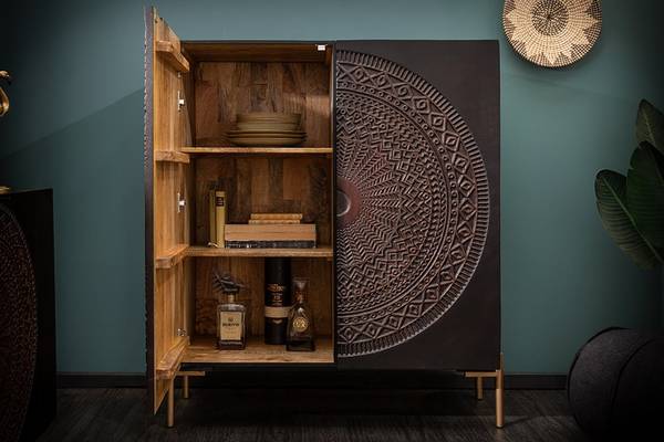 Highboard MANDALA Schwarz - Mango - 100 x 120 x 38 cm
