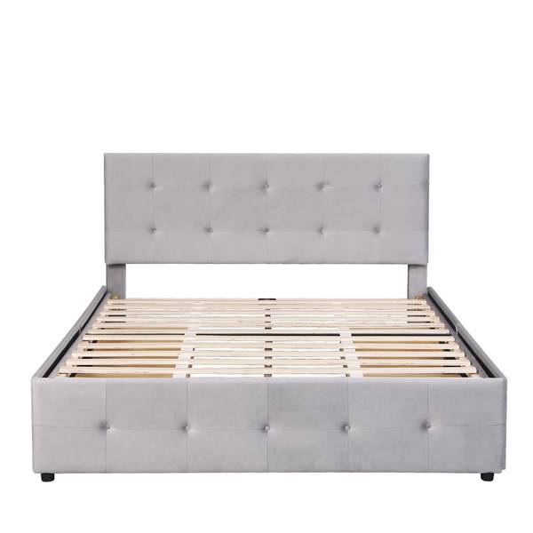 Polsterbett Apollo Ⅲ Grau - Polyester - Samt - Kiefer - Stahl - 149 x 106 x 210 cm