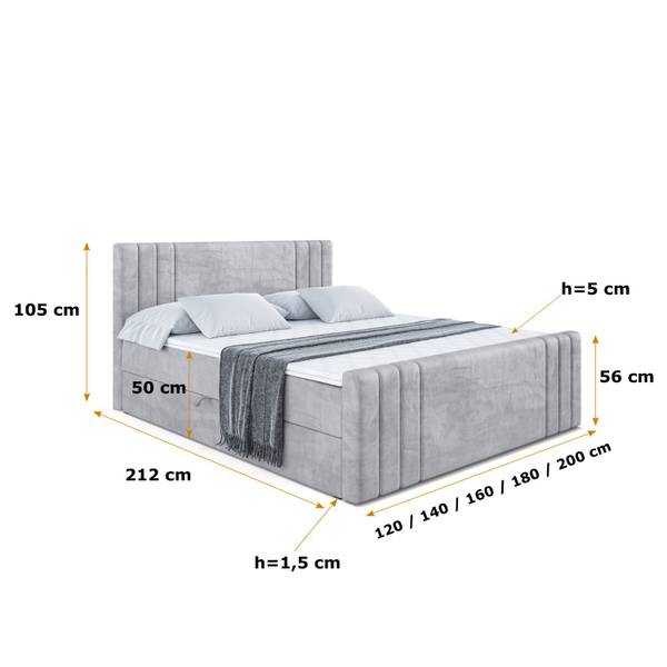 Boxspringbett IDRIKO-Z Grau - Breite: 160 cm - H4