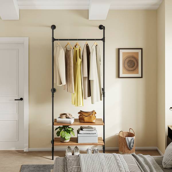 Kleiderstange Wandgarderobe KLS20-SCH Schwarz - Metall - Massivholz - 48 x 220 x 92 cm
