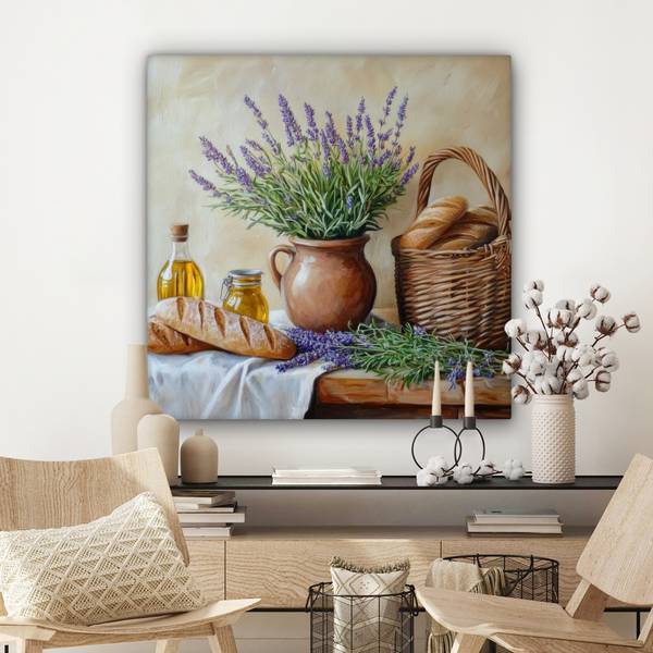 LEINWANDBILD Lavendel Violett - Baumwollstoff - 90 x 90 x 2 cm