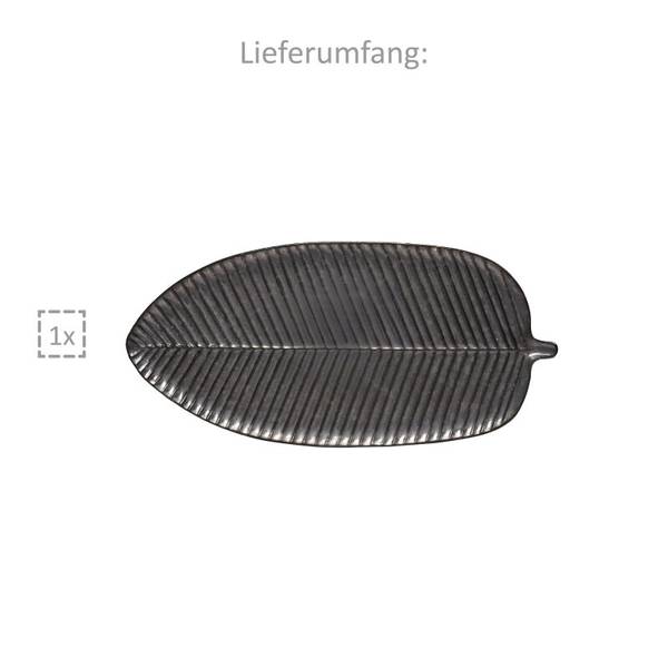 Servierteller Tombey Blattoptik Grau - Stein - 39 x 12 x 22 cm