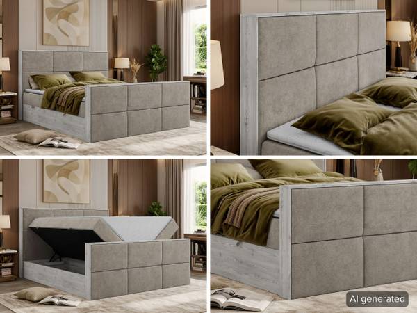 Boxbett DELNOR DUO Greige - Lavagrau - Breite: 144 cm - H3