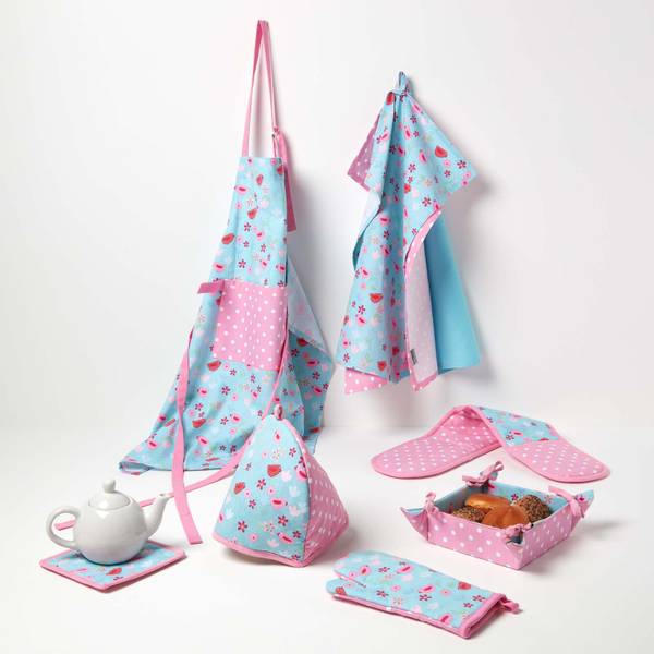 Ofenhandschuh doppelt Vögel & Blumen Pink - Baumwollstoff - 18 x 1 x 84 cm