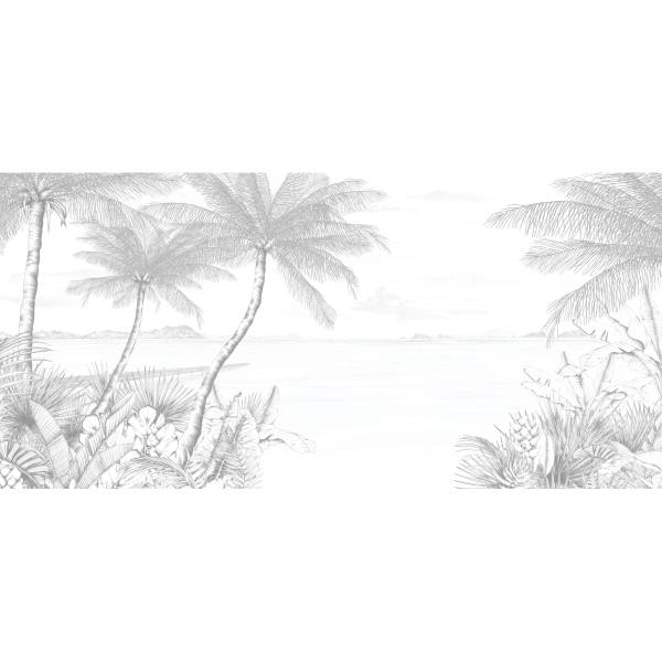 Papier peint  Echappée Tropicale Gris Gris - Largeur : 450 cm