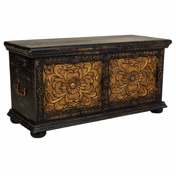 Truhe Imperial Schwarz - Massivholz - 101 x 47 x 40 cm