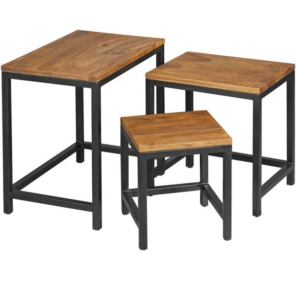 Satztisch INDI 3er-Set Braun - Sheesham - 45 x 45 x 30 cm