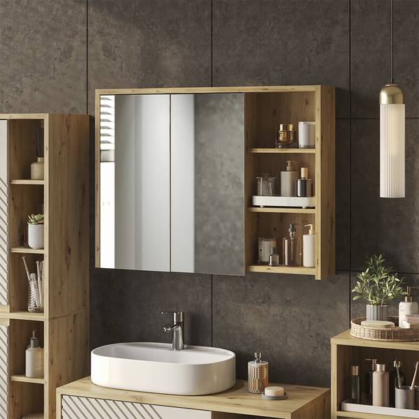 Badspiegelschrank Viola 60728 Beige - Braun - Holzwerkstoff - 100 x 75 x 18 cm