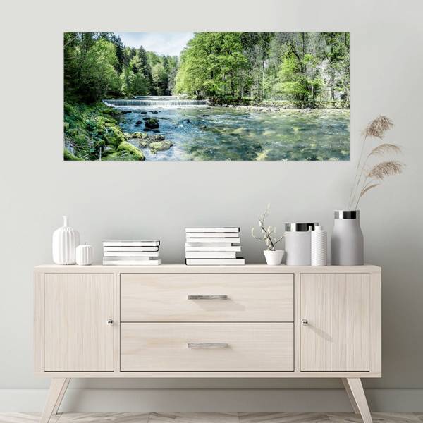 Tableau mural fleuve naturel Vert - Verre acrylique - 145 x 65 x 4 cm