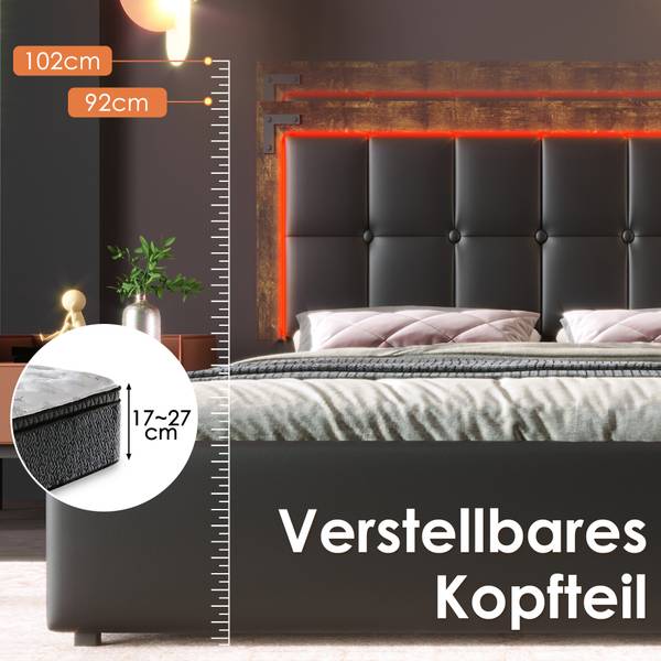Polsterbett PUERGLOWZoom Ⅰ Schwarz - Holzwerkstoff - Metall - Kunststoff - Kunstleder - 98 x 102 x 207 cm