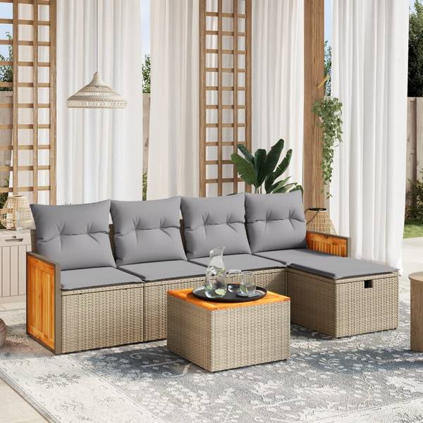 Loungeset 3036594-5 set van 6 beige - polyester - acacia - staal - 55 x 69 x 62 cm