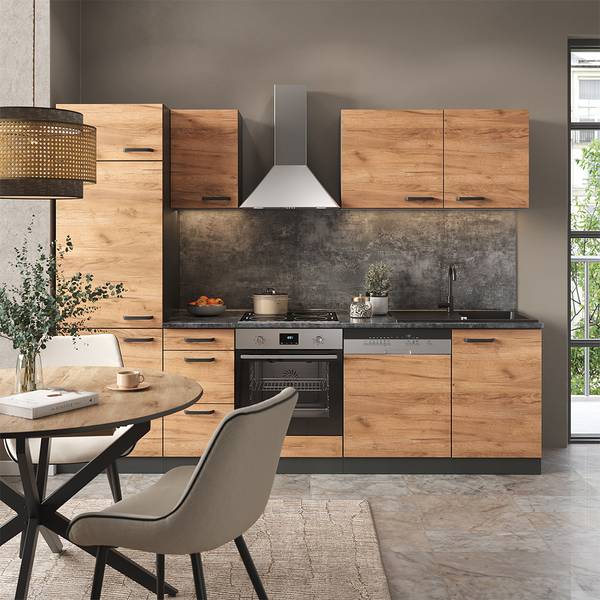 Complete keukeneenheid Optima 55574 bruin - grijs - plaatmateriaal op houtbasis - 270 x 82 x 58 cm