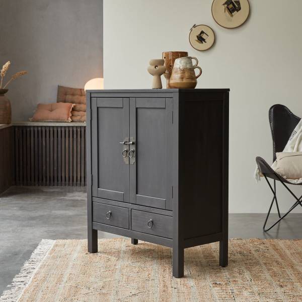 Anrichte Thaki Black Schwarz - Kiefer - 80 x 100 x 40 cm