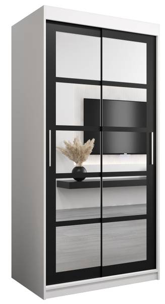 Armoire à portes coulissantes Roma Noir - Blanc - Largeur : 100 cm - 2 porte