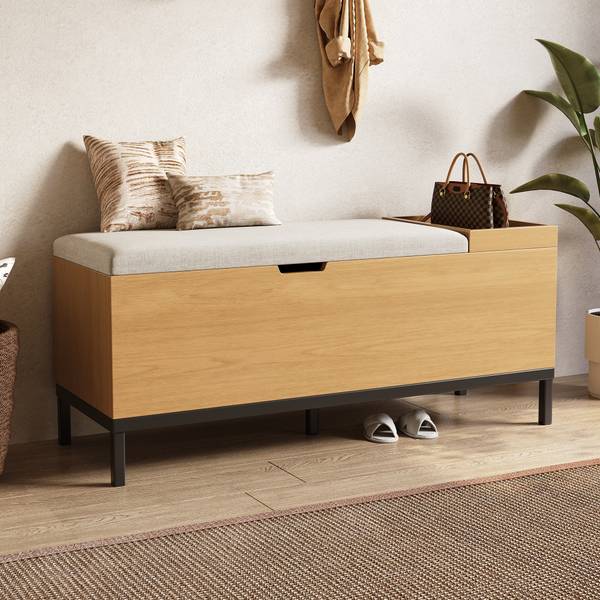 Schoenenbank NaturWoody bruin - plaatmateriaal op houtbasis - 40 x 50 x 115 cm