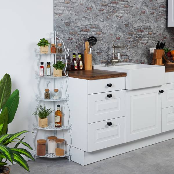 Plantenrek hoek met 5 etages wit wit - staal - 30 x 136 x 30 cm