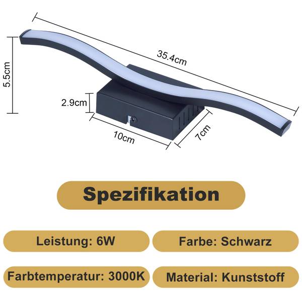 LED Deckenleuchte kld Schwarz - Polycarbonat - 7 x 6 x 35 cm