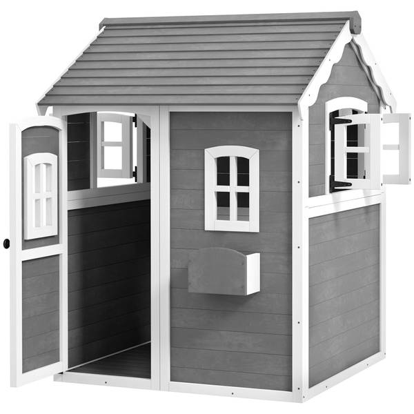 Outsunny Spielhaus Kinder 345-026V01GY Grau - Holzwerkstoff - 105 x 137 x 110 cm
