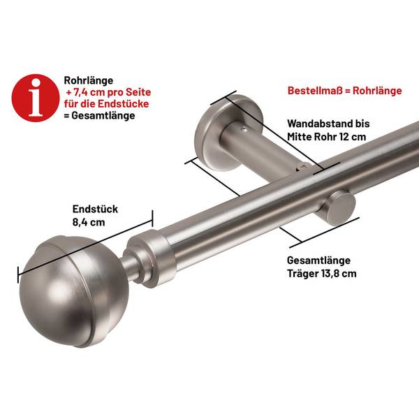 Gardinenstange 1-lauf Kugel Breite: 370 cm
