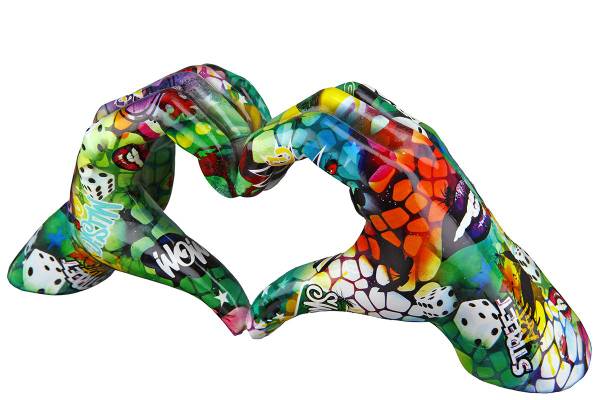Deko Poly Hände Street Art in Herzform Grün - Kunststoff - 29 x 12 x 8 cm