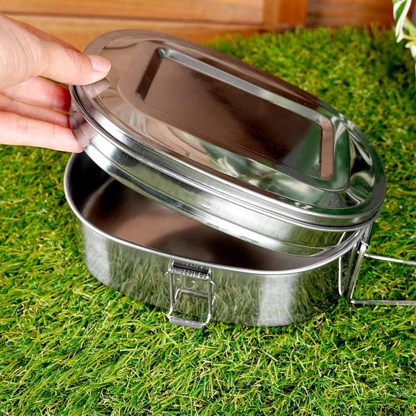 Lunchbox aus Edelstahl 2-tlg. Set Silber - Edelstahl - 15 x 7 x 19 cm