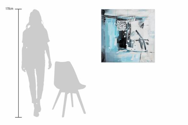 Tableau peint à la main Abstrait Vero Gris - Turquoise - Coton - 80 x 80 x 4 cm