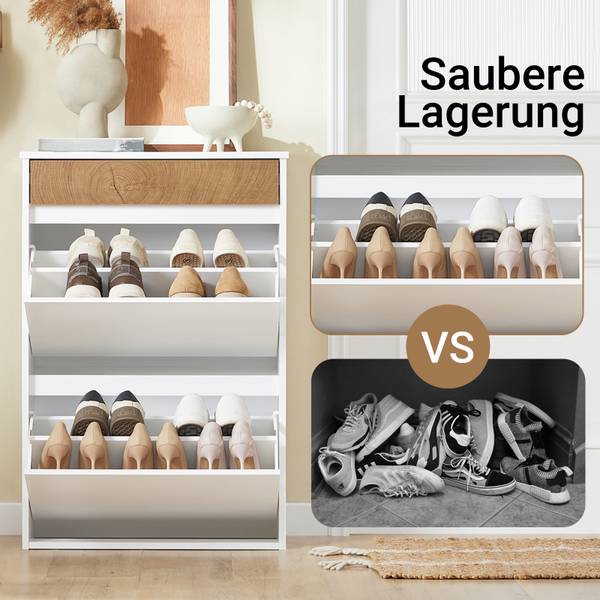 Schuhkipper FSR205-WN Braun - Weiß - Holzwerkstoff - 25 x 91 x 60 cm