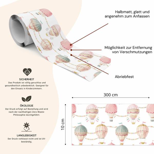 Tapetenbordüre für Kinder Luftballons Beige - Grün - Fleece - 10 x 300 x 300 cm