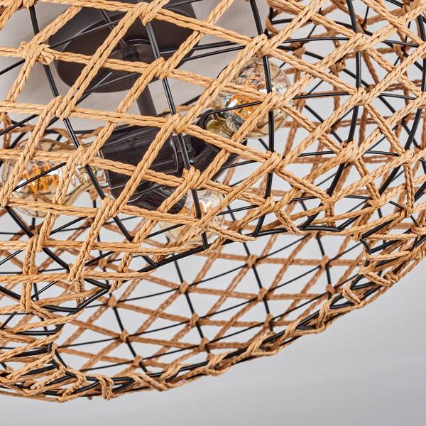 Deckenleuchte Messerotti Beige - Schwarz - 51 x 26 x 52 cm - Durchmesser: 50 cm - Flammenanzahl: 3 - Holzwerkstoff - Metall - Papier - Rattan