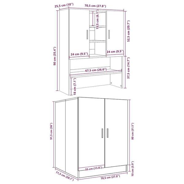 Waschmaschinenschrank 3324919 2er Set Braun - Holzwerkstoff - 70 x 181 x 71 cm