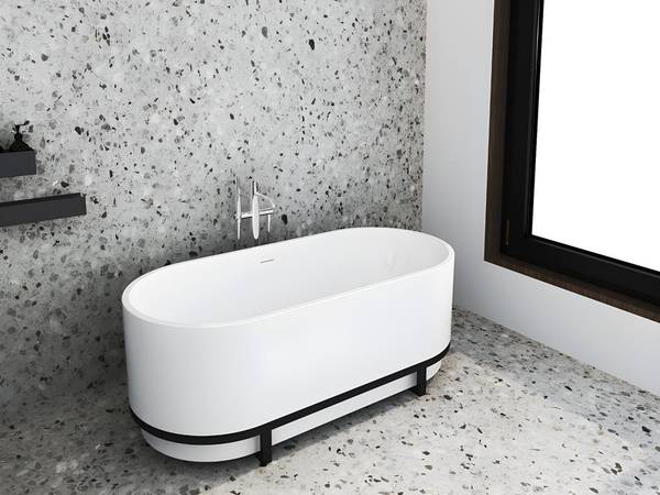 Freistehende Badewanne PLECO Weiß - Naturfaser - 74 x 60 x 160 cm