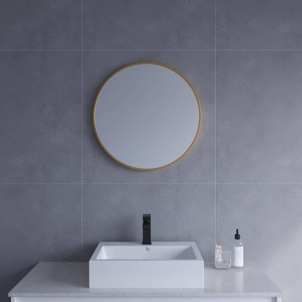 Schmink Spiegel rund Wandspiegel gold Gold - Glas - 60 x 60 x 4 cm