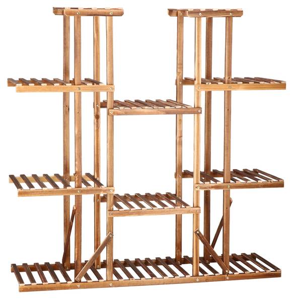 Holz Blumenständer - 9 regal Braun - Massivholz - 120 x 119 x 25 cm