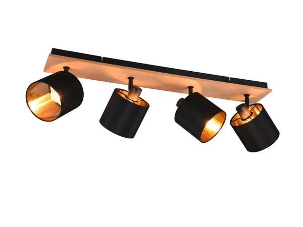 Deckenspot 4flammig Schirm Schwarz-Gold Schwarz - Strukturstoff - 70 x 19 x 18 cm