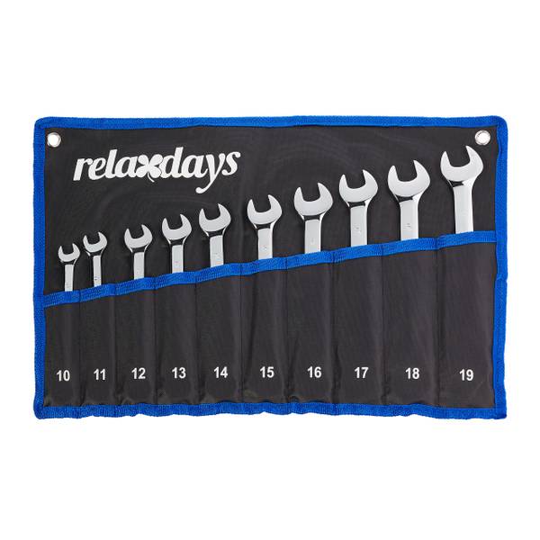 Ringratelsleutelset 10-delig zwart - blauw - zilver - polyester - staal - 43 x 29 x 1 cm