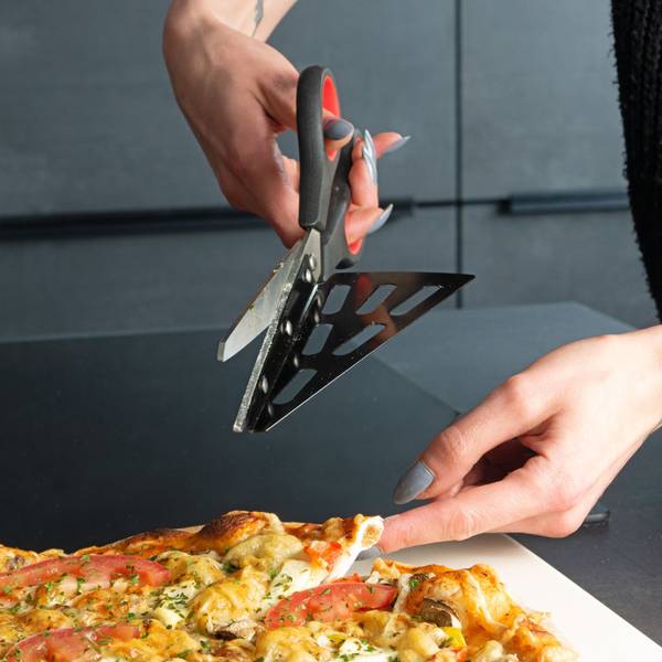 2 in 1 Pizzaschere Pizzaschneider Schwarz - Edelstahl - 8 x 8 x 28 cm