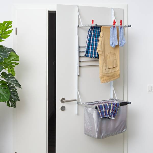 Séchoir de porte Noir - Gris - Argenté - Polyester - Aluminium - Fer - 47 x 125 x 36 cm