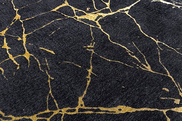 Teppich MARBLE Schwarz - Gold - Flachgewebe - Polyester - Wolle - Marmor - 240 x 1 x 160 cm