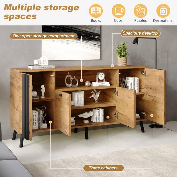 Sideboard Astraios Ⅷ Schwarz - Braun - Holzwerkstoff - Massivholz - 140 x 71 x 35 cm