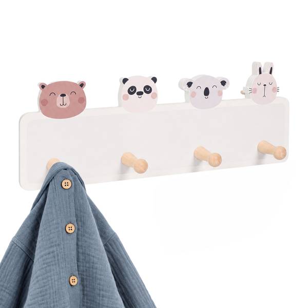 Kindergarderobe 4 Haken 15 x 38 cm Braun - Grau - Hellrosa