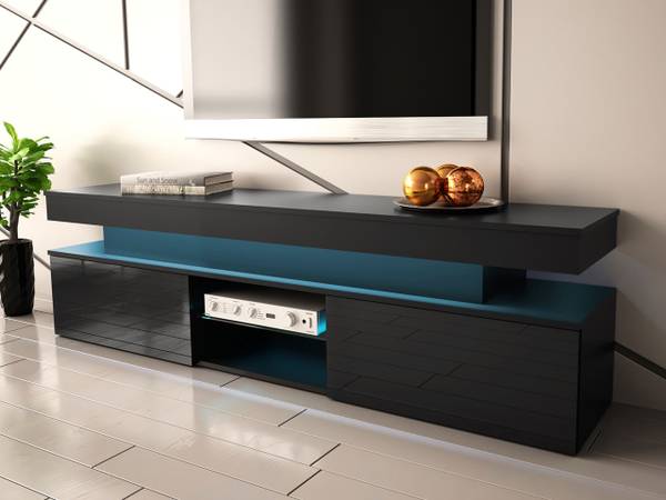TV-Lowboard Glossa 2D 190 Schwarz - Hochglanz Schwarz