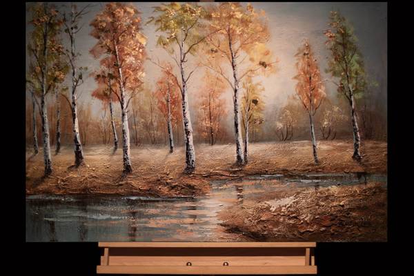 Acrylbild Handgemalt Wald & Bäume Xoc Blau - Orange - Baumwollstoff - 90 x 60 x 4 cm