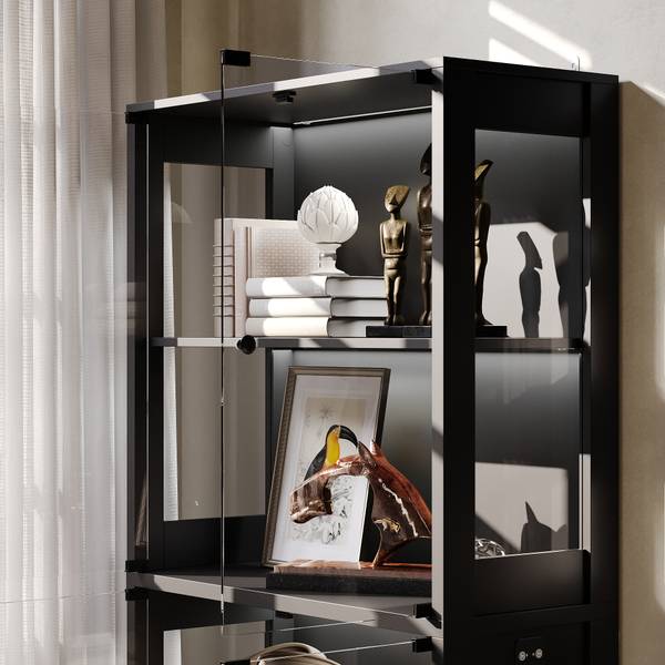 Glasvitrine LX541 Schwarz - Holzwerkstoff - Glas - 80 x 165 x 35 cm