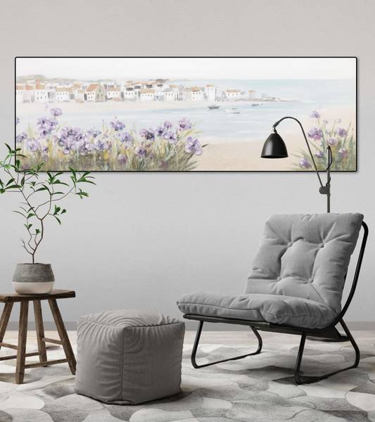 Tableau peint à la main Fleur Côtière Bleu - Coton - 150 x 50 x 4 cm