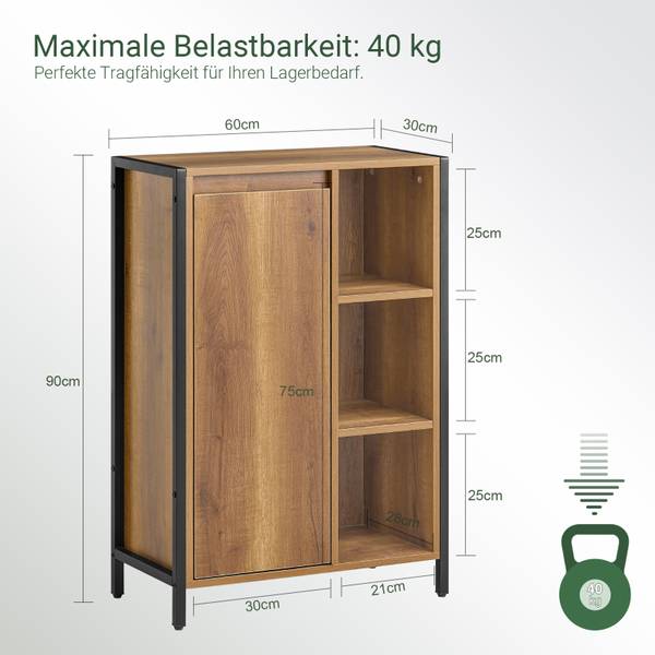 Wäscheschrank BZR65-PF Schwarz - Braun - Holzwerkstoff - Metall - 60 x 90 x 30 cm