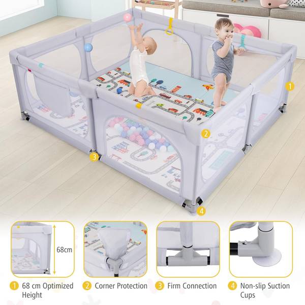 Baby-Laufstall GK32219 (2-teilig) Hellgrau